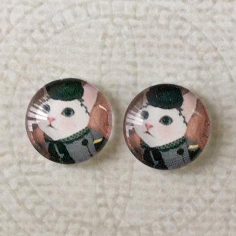 12mm Art Glass Backed Cabochons - Pussy Cat 3 - Bell Boy Cat - Per Pair 12mm Art Glass Backed Cabochons - Pussy Cat 3 - Bell Boy Cat - Per Pair