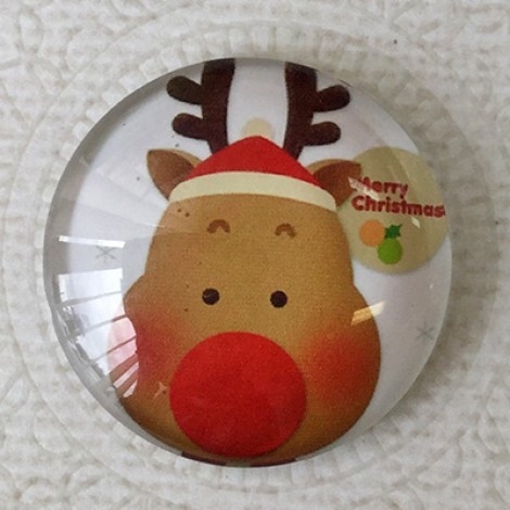 30mm Art Glass Backed Cabochons - Rudolph the Red Nosed Reindeer - each