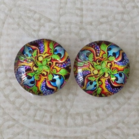 12mm Handmade Art Image Backed Glass Cabochons - Brights 10 - Per Pair 12mm Handmade Art Image Backed Glass Cabochons - Brights 10 - Per Pair