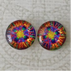 12mm Handmade Art Image Backed Glass Cabochons - Brights 2 - Per Pair