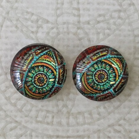 12mm Handmade Art Image Backed Glass Cabochons - Brights 20 - Per Pair