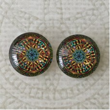 12mm Handmade Art Image Backed Glass Cabochons - Brights 21 - Per Pair