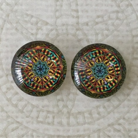 12mm Handmade Art Image Backed Glass Cabochons - Brights 21