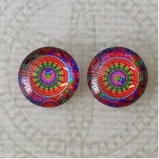 12mm Handmade Art Image Backed Glass Cabochons - Brights 3 - Per Pair
