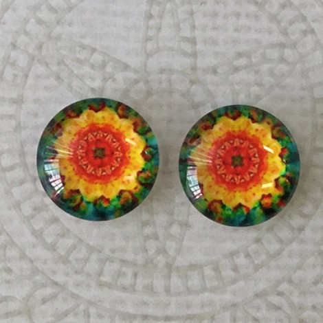 12mm Handmade Art Image Backed Glass Cabochons - Brights 30 - Per Pair 12mm Handmade Art Image Backed Glass Cabochons - Brights 30 - Per Pair