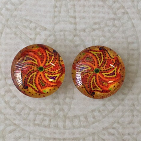 12mm Handmade Art Image Backed Glass Cabochons - Brights 36