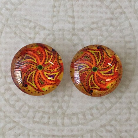 12mm Handmade Art Image Backed Glass Cabochons - Brights 36 - Per Pair 12mm Handmade Art Image Backed Glass Cabochons - Brights 36 - Per Pair