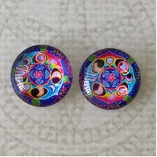 12mm Handmade Art Image Backed Glass Cabochons - Brights 5 - Per Pair