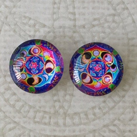 12mm Handmade Art Image Backed Glass Cabochons - Brights 5