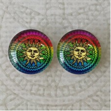 12mm Handmade Art Image Backed Glass Cabochons - Brights 7 - Per Pair