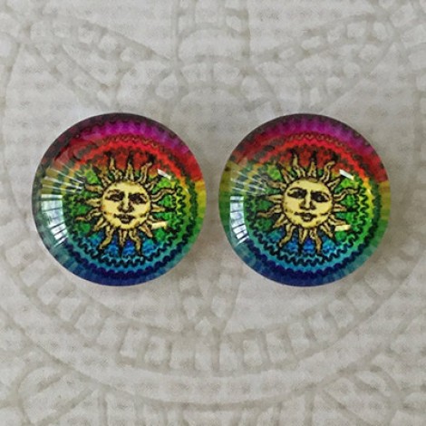12mm Handmade Art Image Backed Glass Cabochons - Brights 7 - Per Pair