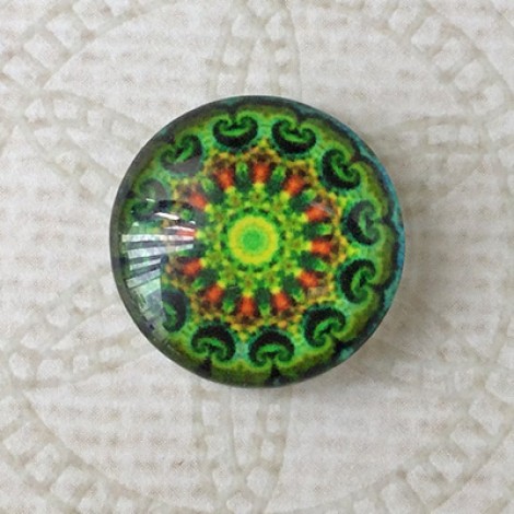 16mm Art Glass Backed Cabochons - Brights Design 13 - Per Pair