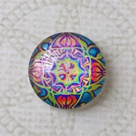 16mm Art Glass Backed Cabochons - Brights Design 45 - Per Pair