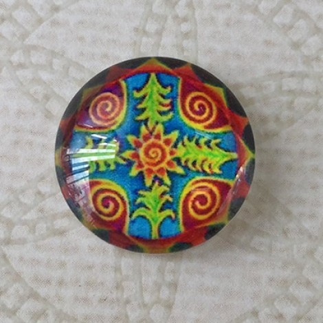 16mm Art Glass Backed Cabochons - Brights Design 48 - Per Pair
