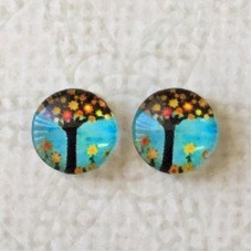 8mm Art Glass Backed Cabochons - Flora Design 10 - Per Pair