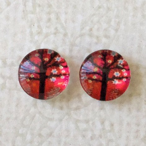 8mm Art Glass Backed Cabochons - Flora Design 12 - Per Pair 8mm Art Glass Backed Cabochons - Flora Design 12 - Per Pair