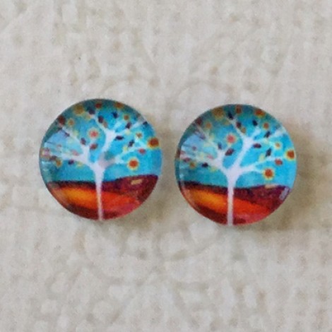 8mm Art Glass Backed Cabochons - Flora Design 14 - Per Pair 8mm Art Glass Backed Cabochons - Flora Design 14 - Per Pair