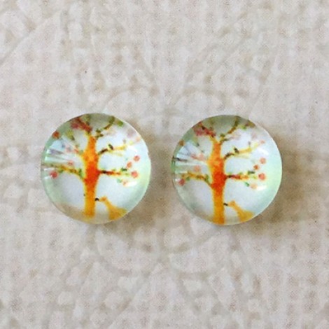 8mm Art Glass Backed Cabochons - Flora Design 15 - Per Pair 8mm Art Glass Backed Cabochons - Flora Design 15 - Per Pair