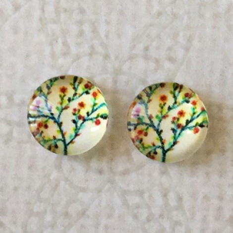8mm Art Glass Backed Cabochons - Flora Design 18 - Per Pair 8mm Art Glass Backed Cabochons - Flora Design 18 - Per Pair