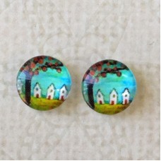 8mm Art Glass Backed Cabochons - Flora Design 19 - Per Pair