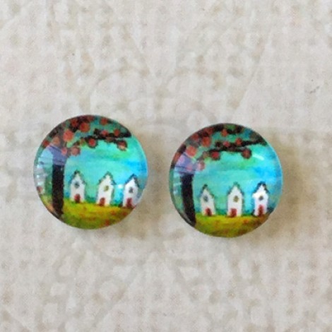 8mm Art Glass Backed Cabochons - Flora Design 19 - Per Pair 8mm Art Glass Backed Cabochons - Flora Design 19 - Per Pair