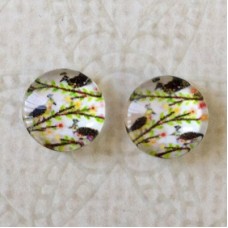 8mm Art Glass Backed Cabochons - Flora Design 22 - Per Pair