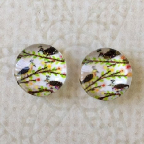 8mm Art Glass Backed Cabochons - Flora Design 22 - Per Pair 8mm Art Glass Backed Cabochons - Flora Design 22 - Per Pair
