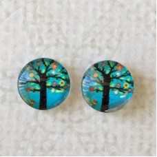 8mm Art Glass Backed Cabochons - Flora Design 23 - Per pair