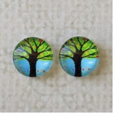 8mm Art Glass Backed Cabochons - Flora Design 8 - Per pair