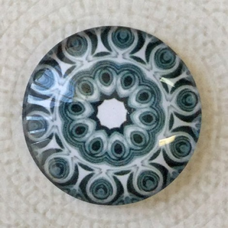 25mm Art Glass Backed Cabochons - Black & White Mandala 5 - Each 25mm Art Glass Backed Cabochons - Black & White Mandala 5 - Each