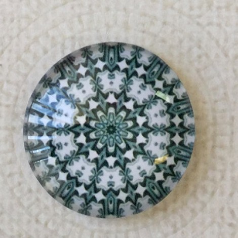 25mm Art Glass Backed Cabochons - Black & White Mandala 6 - Each