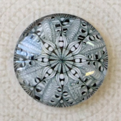25mm Art Glass Backed Cabochons - Black & White Mandala 9