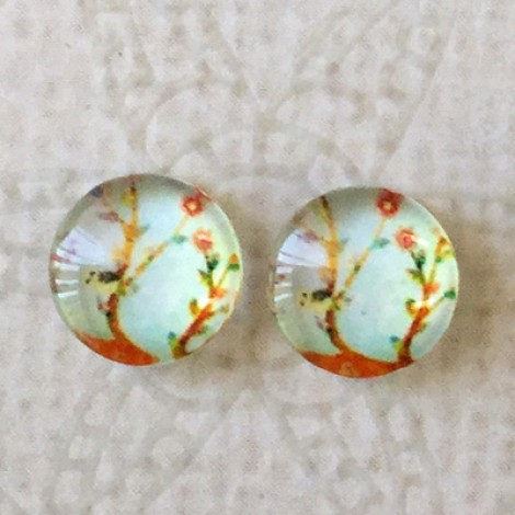 8mm Art Glass Backed Cabochons - Flora Design 21 - Per Pair 8mm Art Glass Backed Cabochons - Flora Design 21 - Per Pair