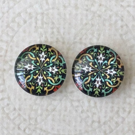 12mm Art Glass Backed Cabochons -  Celtic 7 - Per Pair