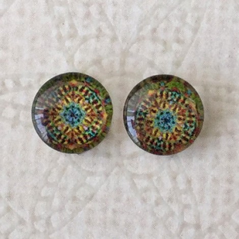 8mm Art Glass Backed Cabochons - Brights 35 - Per Pair 8mm Art Glass Backed Cabochons - Brights 35 - Per Pair