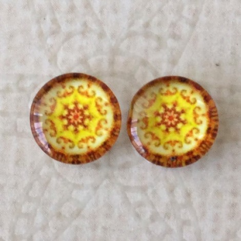 8mm Art Glass Backed Cabochons - Brights 39 - Per Pair 8mm Art Glass Backed Cabochons - Brights 39 - Per Pair