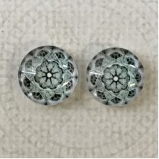 12mm Art Glass Backed Cabochons - Teal & White Mandala 3 - Per Pair