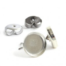8mm ID Nunn Design Bezel Earposts - .999 Fine Silver Plated with Surgical Steel Posts & Backs - Per Pair