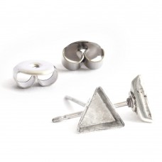 7x6mm ID Nunn Design Bitsy Triangle Bezel Earposts w-Backs - Bright Fine Silver Plated - 2nds! - Per Pair
