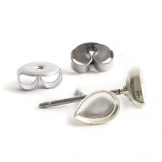 6x4mm ID Nunn Design Bitsy Drop Bezel Earposts + Backs - Bright Fine Silver Plated - 2nds! - Per Pair