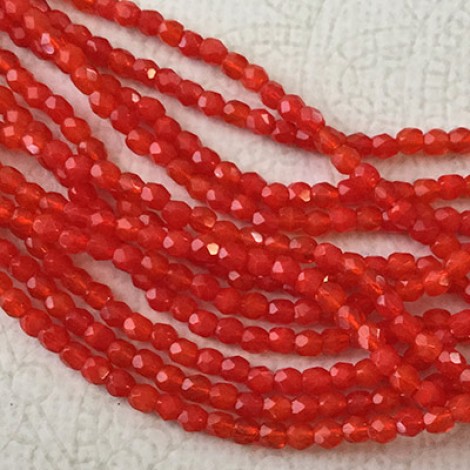 3mm Czech Firepolish Beads - Opal Siam Ruby - Pack of 50