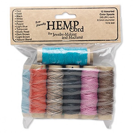 Hemptique .5mm (10lb) Assorted Colour 8.8m Hemp Cord - Pk 12