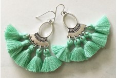 Mint Green Ring Fan Tassel Earrings