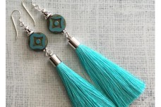 Turquoise Beaded Tassel Earrings