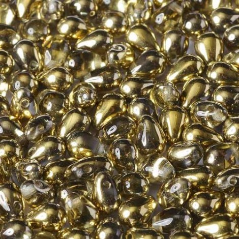 6x9mm Czech Side Drill Teardrops - Crystal Amber (Gold) - Pack of 10