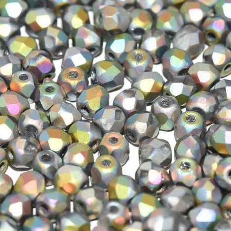 3mm Czech Firepolish Beads -  Crystal Vitrail Full Matted - Pack of 50