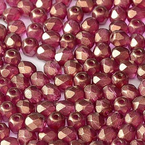 4mm Czech Firepolish Beads - Crystal Golden Touch French Rose - Pack of 50