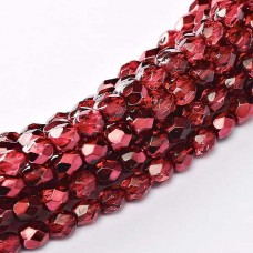 3mm Czech Firepolish Beads - Crystal Pomegranite Metallic Ice - Pack of 50
