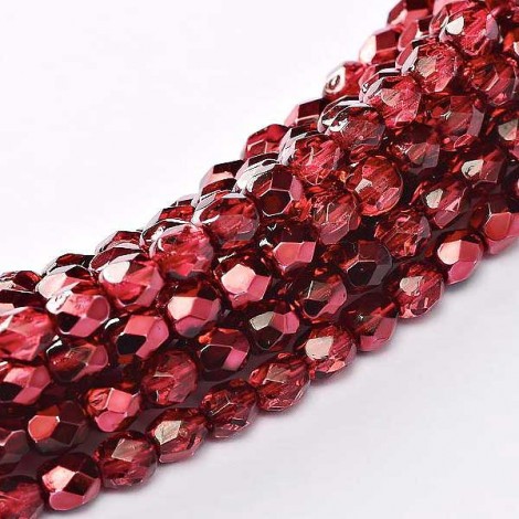 3mm Czech Firepolish Beads - Crystal Pomegranite Metallic Ice - Pack of 50