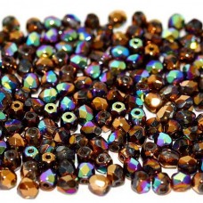 3mm Czech Firepolish Beads - Crystal Glittery Bronze - Pack of 50